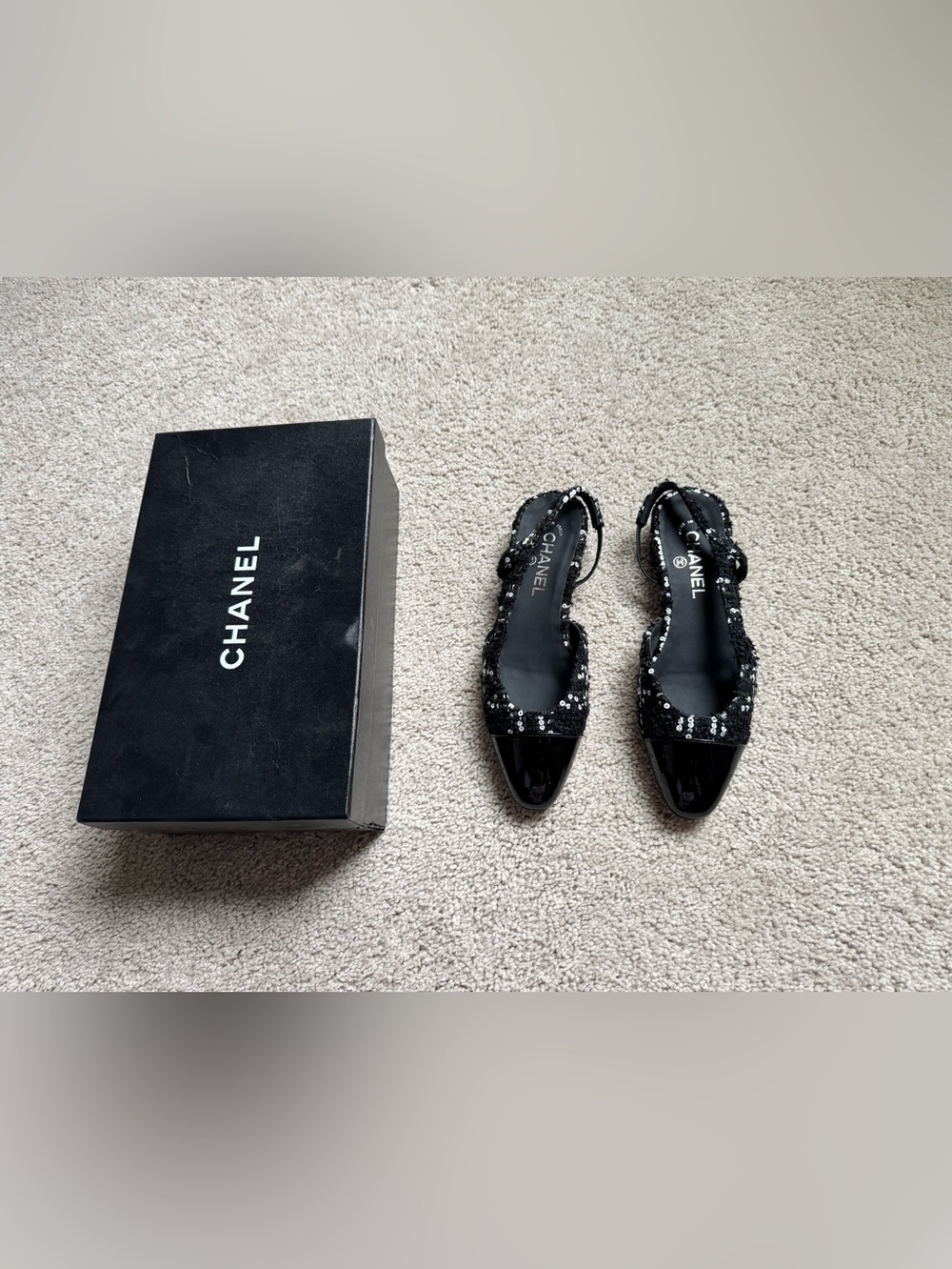 Chanel 22K Slingbacks, Black tweed and sequin, EUR 38 /37